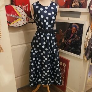 Kay Unger Navy and White Polka Dot A-Line Dress